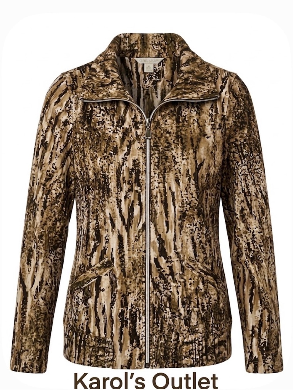 LAURA ASHLEY Animal Print Windbreaker Jacket, Women’s S, Brown Beige